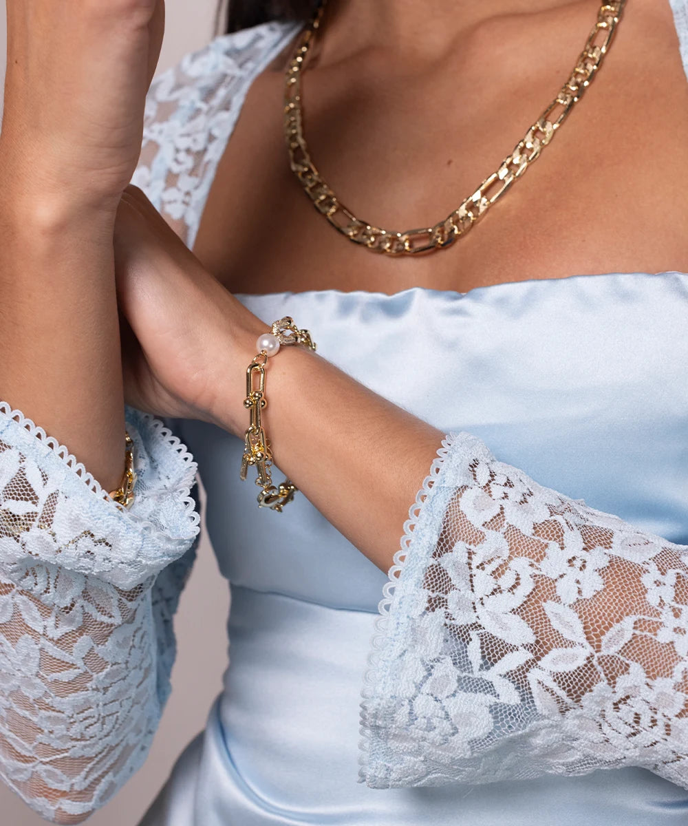 Golden Curve Bracelet with Pearl