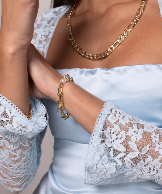 Golden Curve Bracelet with Pearl